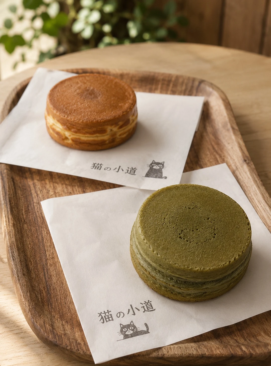 色の異なる丸い焼き菓子2種類